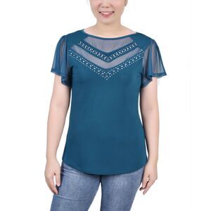 NY Collection Petite Studded Short Flutter Sleeve Top